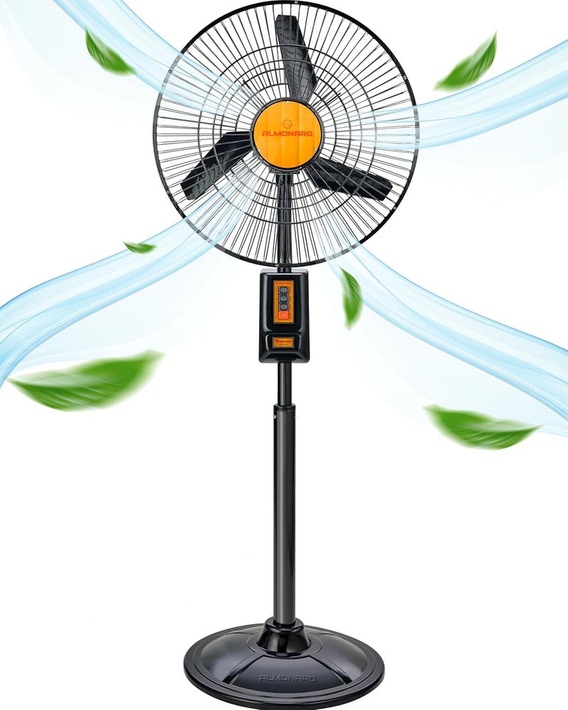 Almonard Almonard 18 450Mm MarkIi Pedestal Fan High Speed Stand Fan With 3 Speed Settings Cast Aluminum Metal Blades 90 Degree Oscillating Pedestal Fan With Adjustable Fan Height Tilt Black  - Image 1