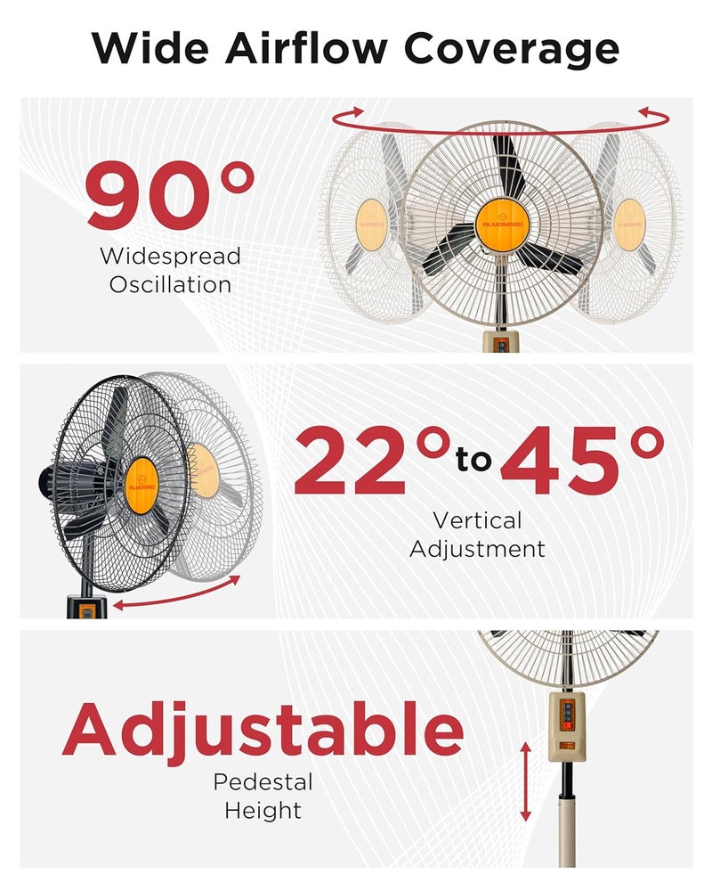 Almonard Almonard 18 450Mm MarkIi Pedestal Fan High Speed Stand Fan With 3 Speed Settings Cast Aluminum Metal Blades 90 Degree Oscillating Pedestal Fan With Adjustable Fan Height Tilt Black  - Image 3