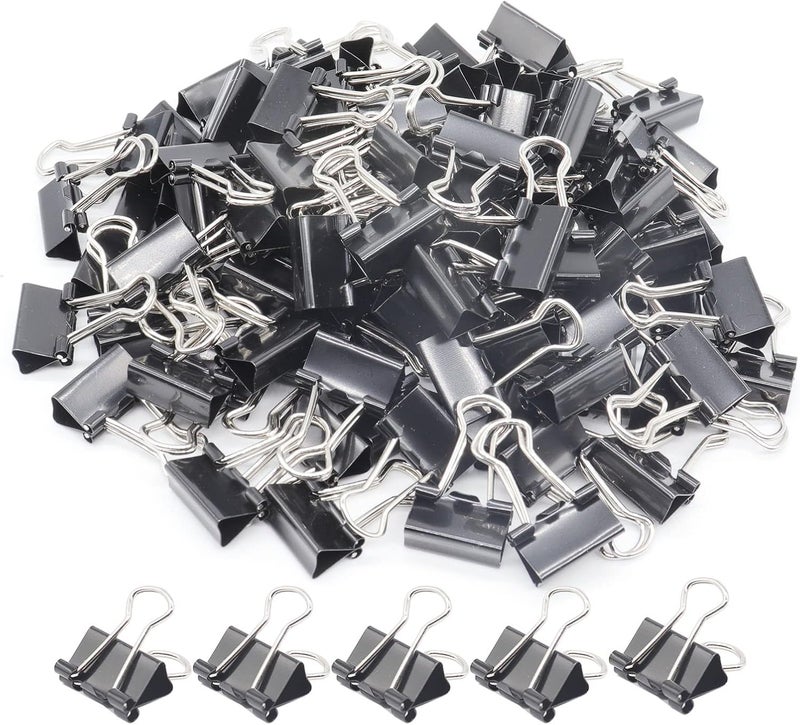 YCVIORING Mini Binder Clips, Paper Clip, Small Paper Clamps 15mm (5/8 inch), 100 Pack Micro Size Office Clips for Home School and Business (Black) - Image 1