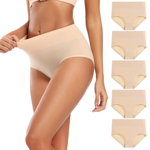 Molasus Women's Soft Cotton Underwear Briefs High Waisted Postpartum Panties Ladies Full Coverage Plus Size Underpants Nude,Small - Image 5