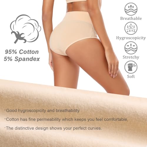 Molasus Women's Soft Cotton Underwear Briefs High Waisted Postpartum Panties Ladies Full Coverage Plus Size Underpants Nude,Small - Image 2