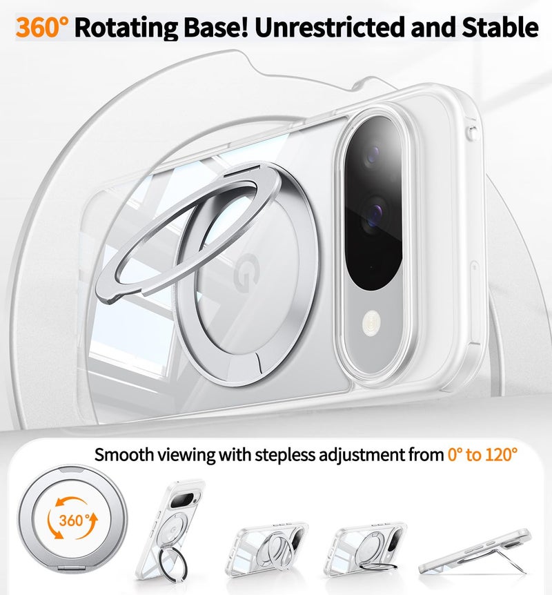 WASTROYAL ã€360Â°Spin Magnetic Standã€‘ Case for Pixel 10/10 Proã€Fit for MagSafe & Pixelsnapã€‘ Cover with Ring Holderã€Crystal Clearã€‘ Camera Protection Phone Google 10/10 Pro Cases - Clear - Image 3