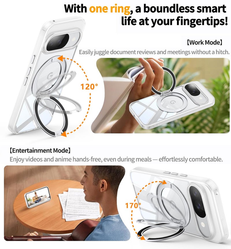 WASTROYAL ã€360Â°Spin Magnetic Standã€‘ Case for Pixel 10/10 Proã€Fit for MagSafe & Pixelsnapã€‘ Cover with Ring Holderã€Crystal Clearã€‘ Camera Protection Phone Google 10/10 Pro Cases - Clear - Image 2