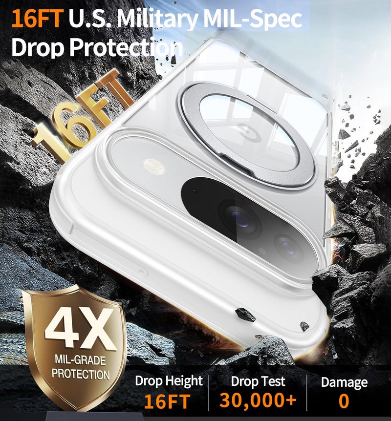 WASTROYAL ã€360Â°Spin Magnetic Standã€‘ Case for Pixel 10/10 Proã€Fit for MagSafe & Pixelsnapã€‘ Cover with Ring Holderã€Crystal Clearã€‘ Camera Protection Phone Google 10/10 Pro Cases - Clear - Image 4