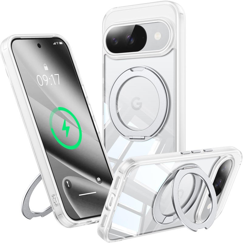 WASTROYAL ã€360Â°Spin Magnetic Standã€‘ Case for Pixel 10/10 Proã€Fit for MagSafe & Pixelsnapã€‘ Cover with Ring Holderã€Crystal Clearã€‘ Camera Protection Phone Google 10/10 Pro Cases - Clear - Image 1