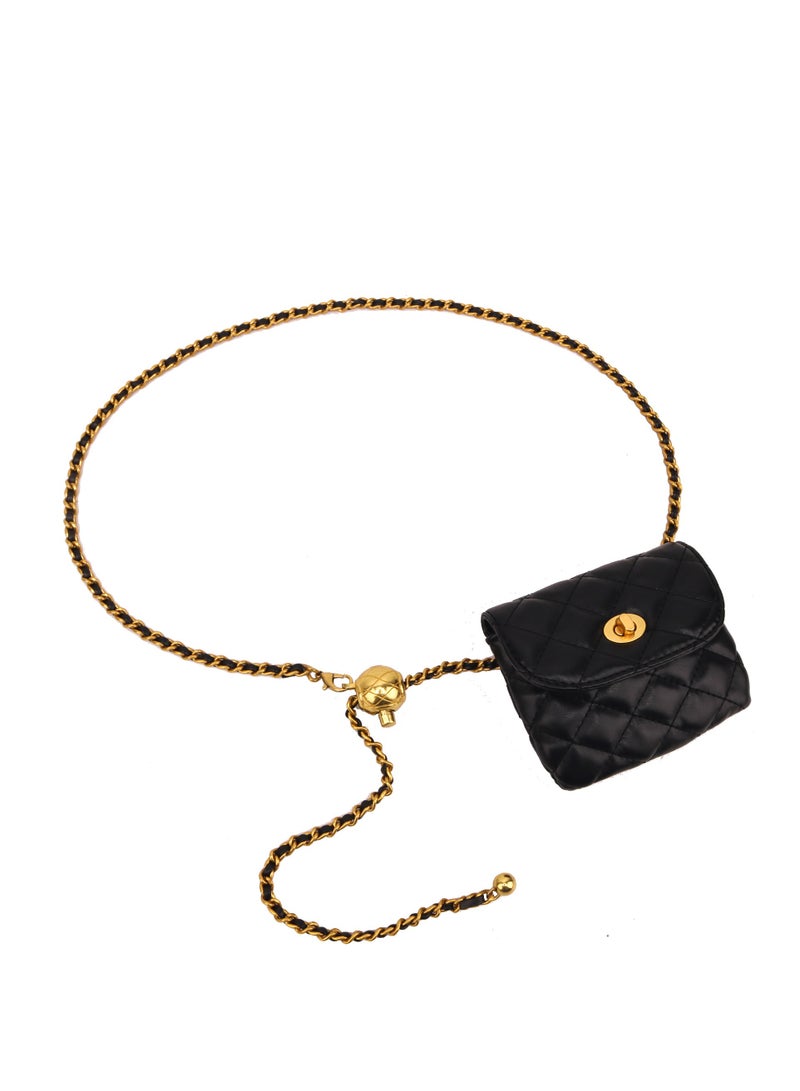 Excefore Leather Chain Belt Bag for Women, Women's Belt Bag, Crossbody Waist Purse, Travel Leather Belt Pouch,  Fanny Pack Detachable Belt Chain Women Mini Handbag - Image 1