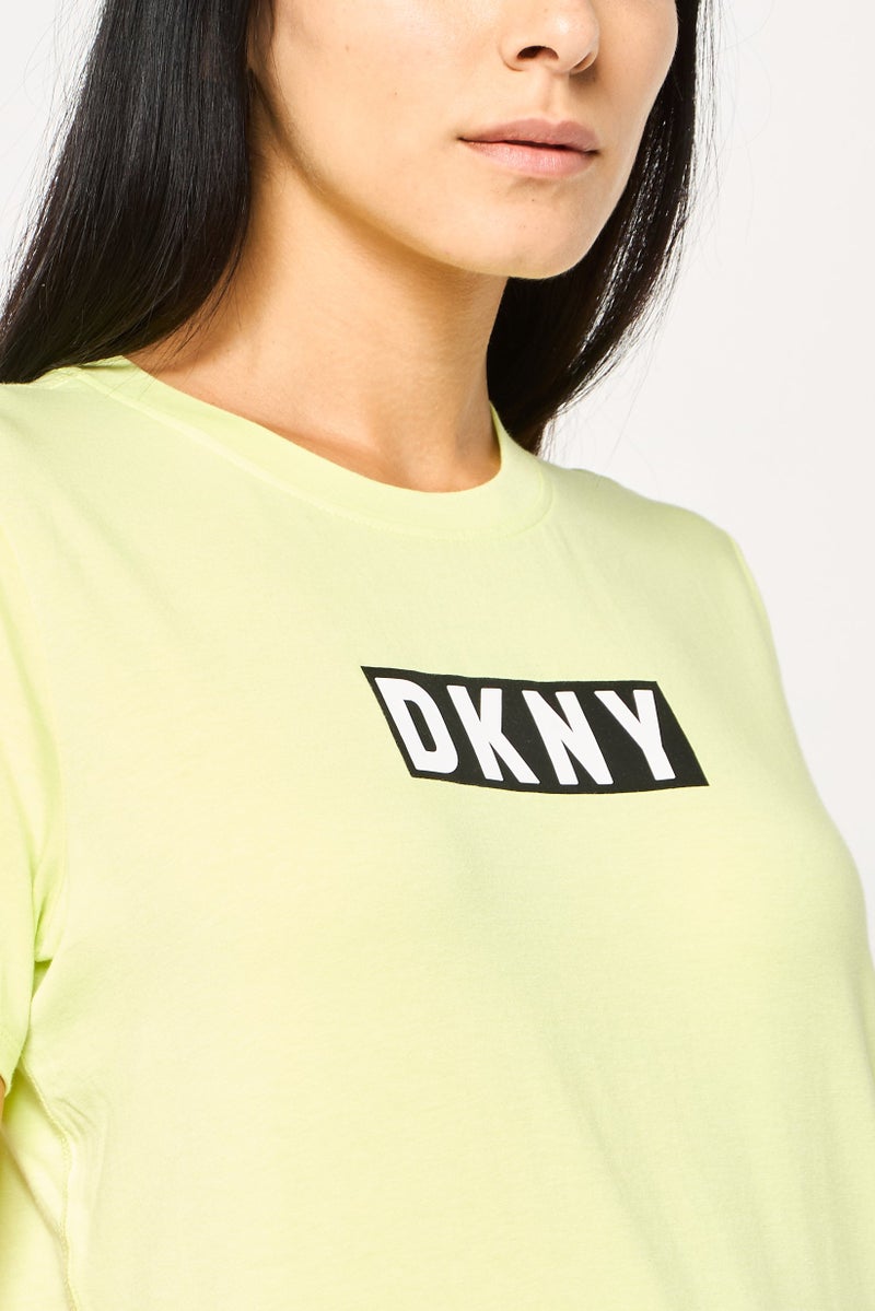 DKNY Women Sportswear Fit Short Sleeve Training T-Shirt, Lime Green - Image 3
