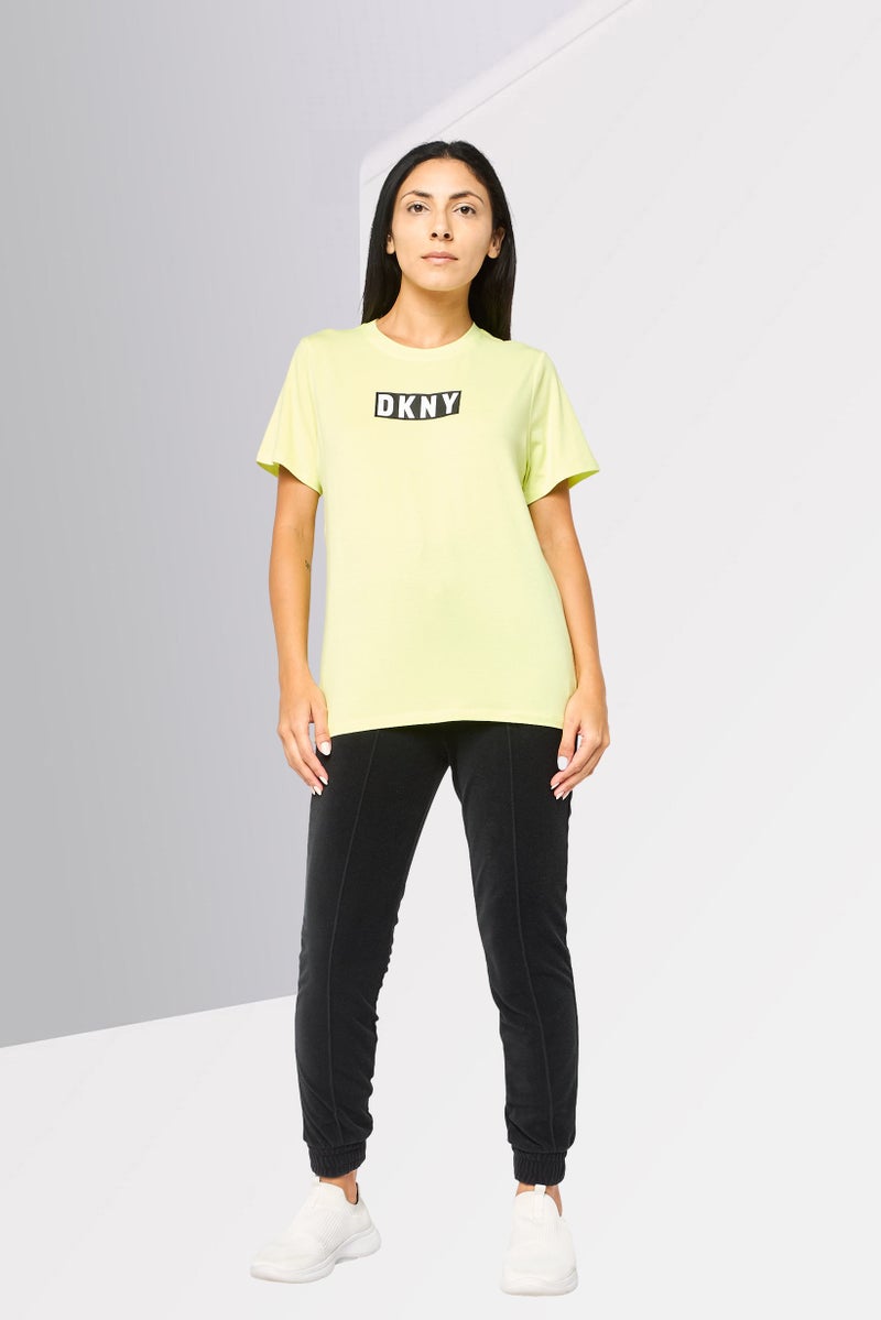 DKNY Women Sportswear Fit Short Sleeve Training T-Shirt, Lime Green - Image 2