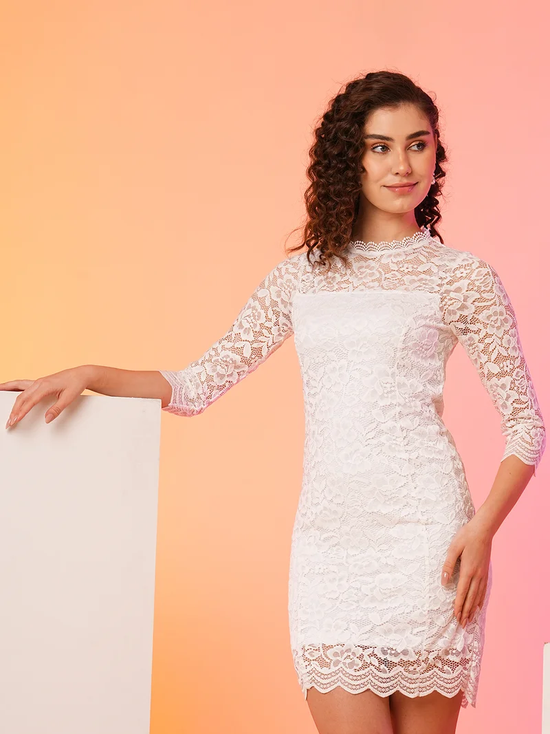 جلو باص فستان سهرة قصير دانتيل نسائي بياقة عالية من جلوبس