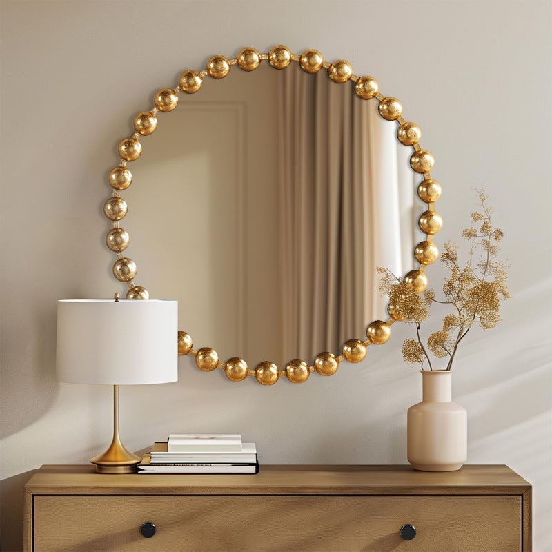 Madison Park Wall Dcor Marlowe Metal Spherical Frame Round Mirror for Living Room  Home Accent Ready to Hang Bedroom Decoration 27 Diameter Gold