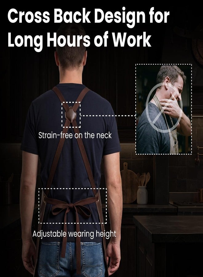 SYOKAMI Synthetic Leather Chef Cooking Apron for Men, Cross Back Apron for All-Day Comfort, Waterproof Apron with Multiple Pockets, Great for Kitchen, Garden, BBQ, Butcher Work or Crafts, Ideal Gift - Image 5