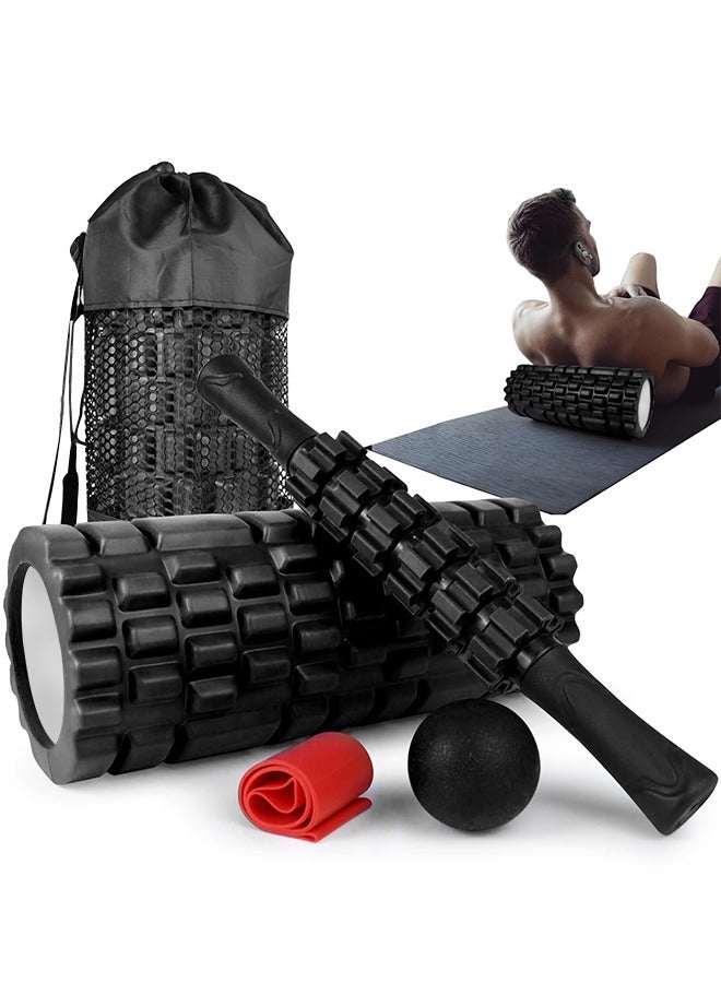 5 in1 Foam Roller Set for Deep Tissue Muscle Massage, High Density Fitness Exercise Foam Roller, Massage Roller, Massage Ball, Resistance Band