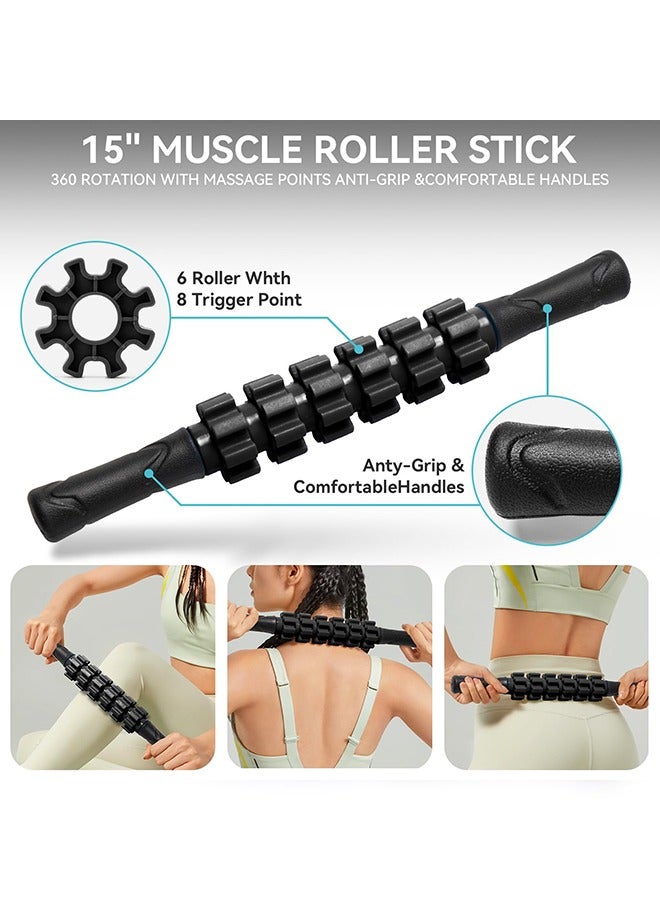 5 in1 Foam Roller Set for Deep Tissue Muscle Massage, High Density Fitness Exercise Foam Roller, Massage Roller, Massage Ball, Resistance Band