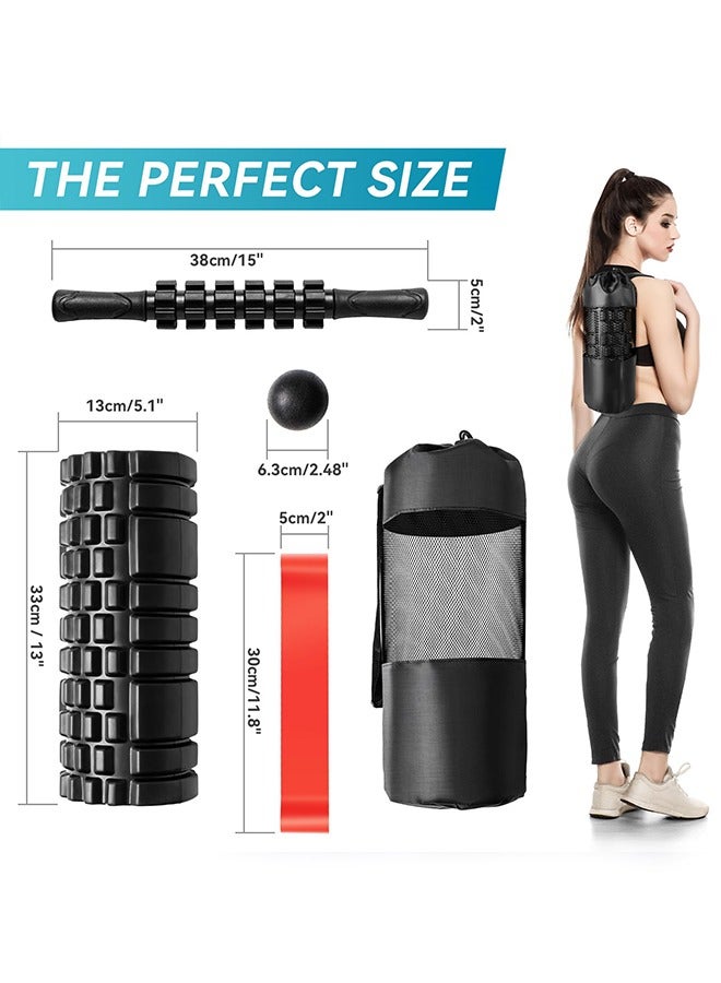 5 in1 Foam Roller Set for Deep Tissue Muscle Massage, High Density Fitness Exercise Foam Roller, Massage Roller, Massage Ball, Resistance Band