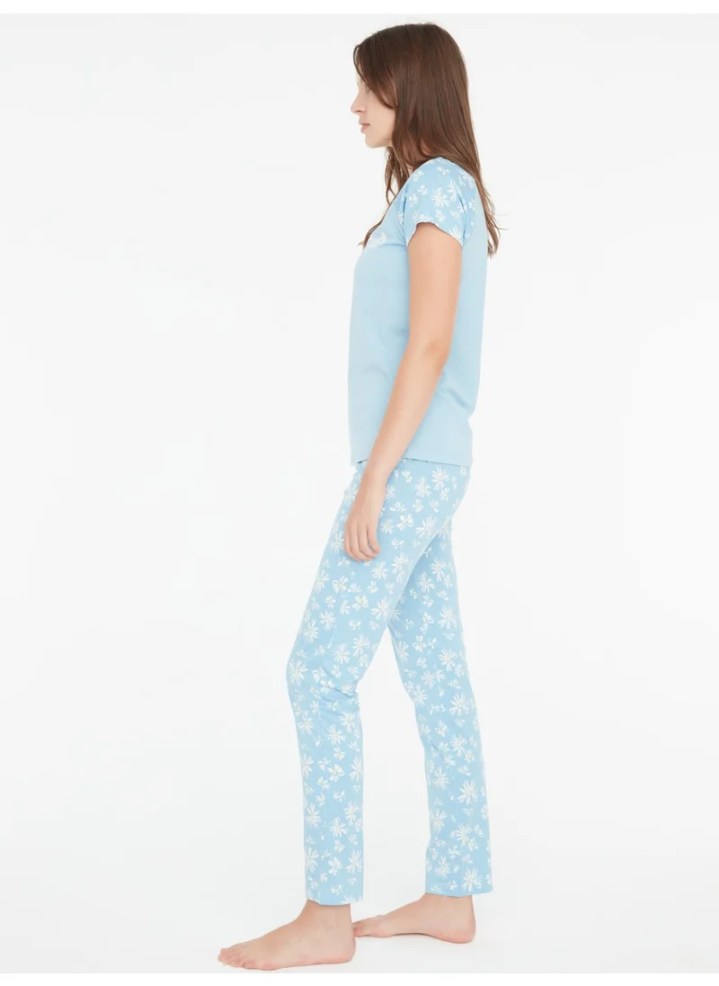 Mod Collection - Women's Blue Round Neck Pajama Set 3857