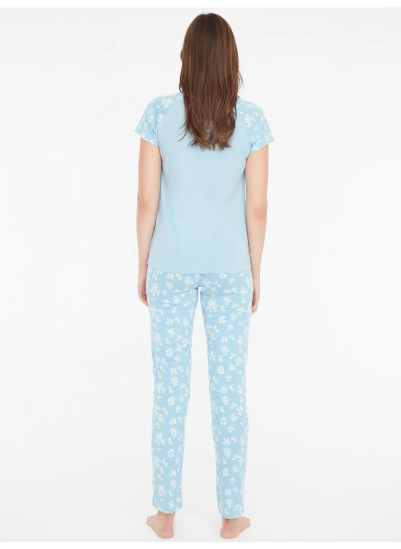 Mod Collection - Women's Blue Round Neck Pajama Set 3857