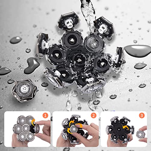 YHAYHO 7 Heads Shaver Replacement Head for Electric Head Shaver 7 Blades 7D Replacement Bald Head Shaver Head Blade 7 Heads Electric Razor Shaver Head(Metallic Color Silver) - Image 2
