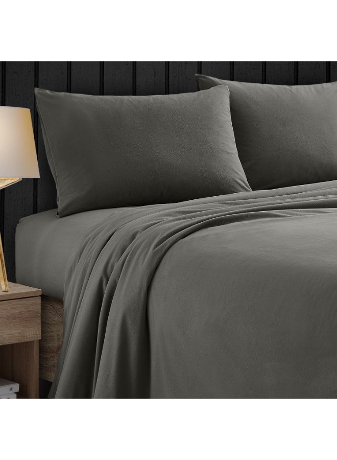 Lavish Touch Thread Count - 100% Cotton Double Brushed Flannel Sheet Set - 170 GSM Heavyweight, Deep Pockets, Pre-Shrunk & Anti-Pill, All Around Elastic – King - Graphite - Image 1