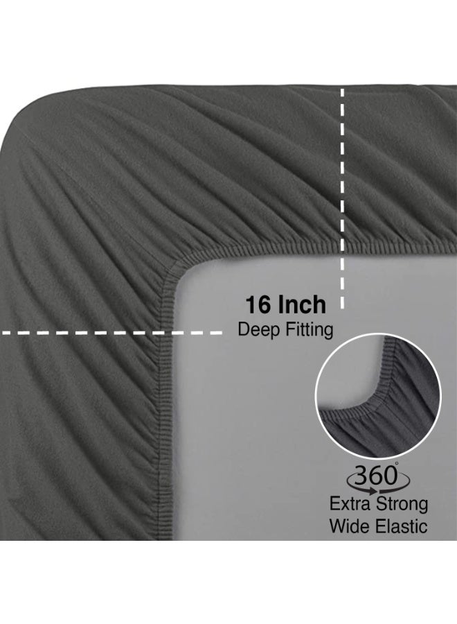 Lavish Touch Thread Count - 100% Cotton Double Brushed Flannel Sheet Set - 170 GSM Heavyweight, Deep Pockets, Pre-Shrunk & Anti-Pill, All Around Elastic – King - Graphite - Image 3