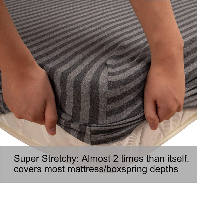 N&Y HOME Twin Size Fitted Sheet Only - 4-Way Stretch Jersey Knit  T-Shirt Feeling & Ultra Soft  Wrinkle Free  Non-Slip & Snug Fit for Mattress (Deep: 5""-16"") - Gray & Black  Twin - Image 4
