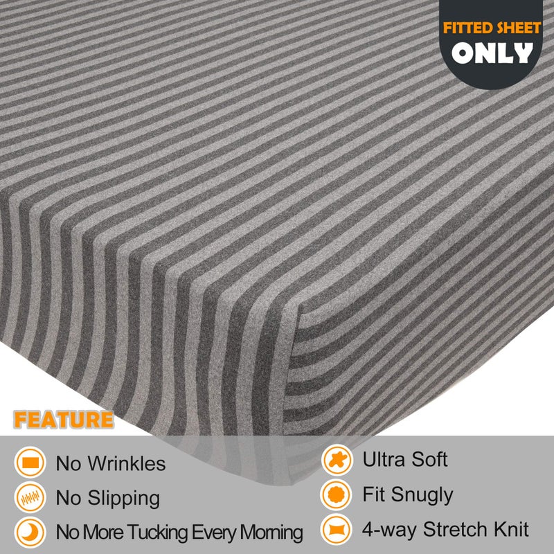 N&Y HOME Twin Size Fitted Sheet Only - 4-Way Stretch Jersey Knit  T-Shirt Feeling & Ultra Soft  Wrinkle Free  Non-Slip & Snug Fit for Mattress (Deep: 5""-16"") - Gray & Black  Twin - Image 2