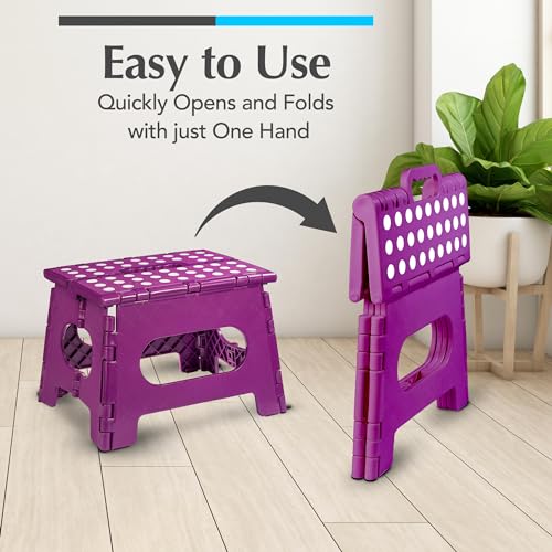 Handy Laundry Folding Lightweight Step Stool - Sturdy Enough to Support Adults and Safe Enough for Kids - Opens Easy with One Flip - Great for Kitchen, Bathroom or Bedroom (Purple - 9 Inch) - Image 3