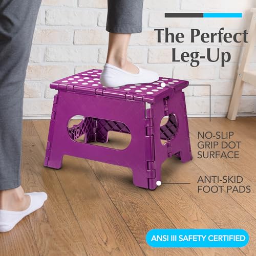 Handy Laundry Folding Lightweight Step Stool - Sturdy Enough to Support Adults and Safe Enough for Kids - Opens Easy with One Flip - Great for Kitchen, Bathroom or Bedroom (Purple - 9 Inch) - Image 2