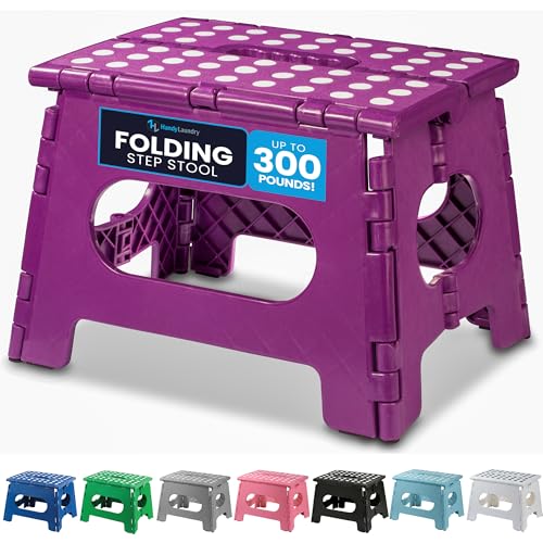 Handy Laundry Folding Lightweight Step Stool - Sturdy Enough to Support Adults and Safe Enough for Kids - Opens Easy with One Flip - Great for Kitchen, Bathroom or Bedroom (Purple - 9 Inch) - Image 1