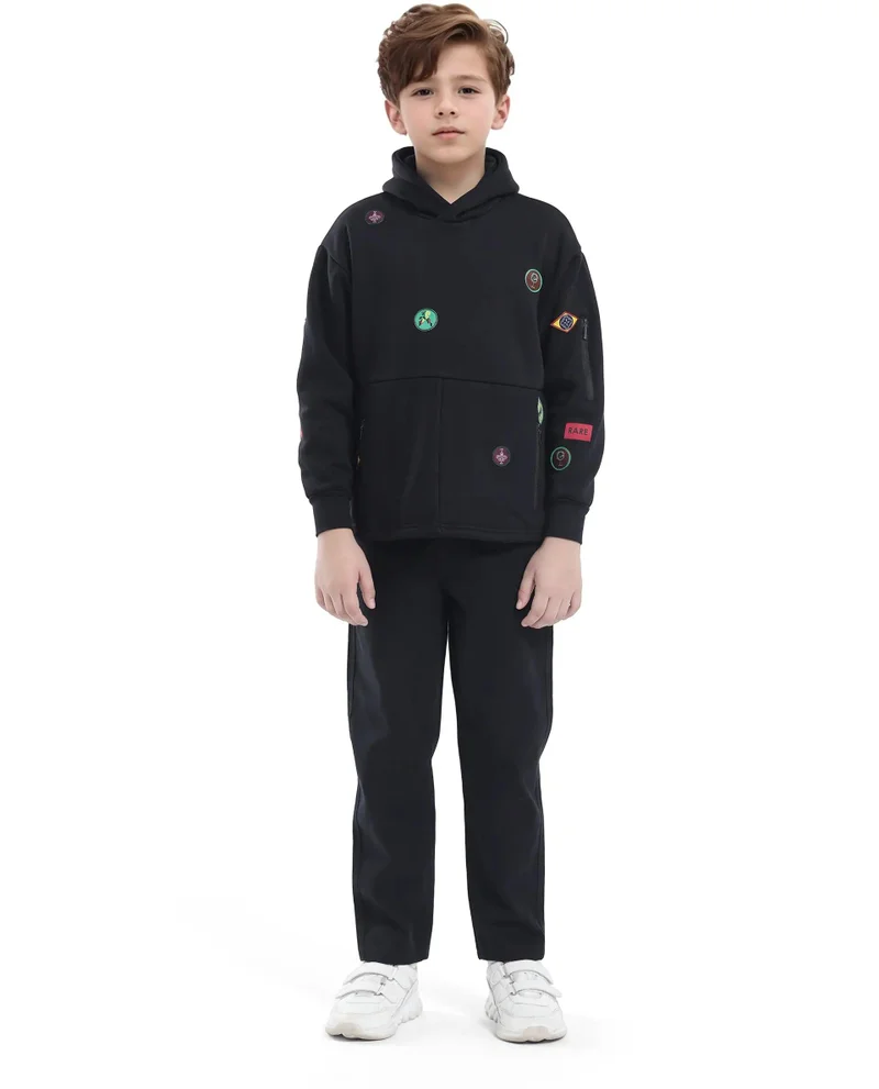 رير ونز Rare Ones Kids Kar Black Cotton Poly Full Sleeve Applique Sweatshirt