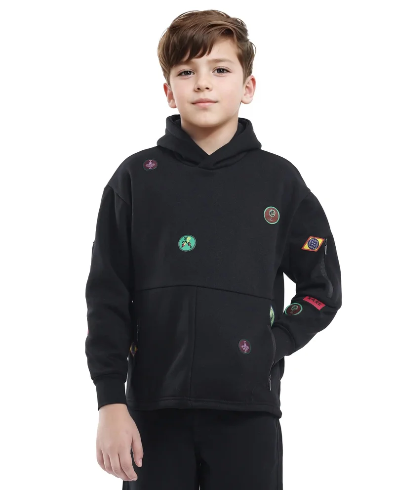 رير ونز Rare Ones Kids Kar Black Cotton Poly Full Sleeve Applique Sweatshirt