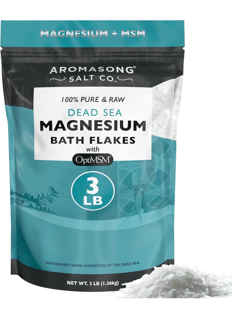 Aromasong Aromasong RAW Magnesium Flakes  OptiMSM for Soaking 3 LB Resealable Pack  Muscle Relaxing Organic Bath Salts Magnesium Chloride Flakes Mineral Soak 