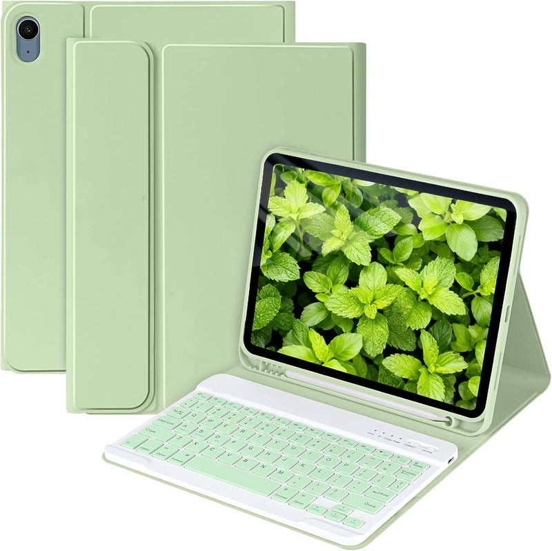 MMK for iPad 11th 10th Generation Case with Keyboard (2022, 10.9"), Wireless Detachable Keyboard, Pencil Holder for iPad 11 inch (A16 2025), 10th Gen (10.9 Inch 2022) Green - Image 1