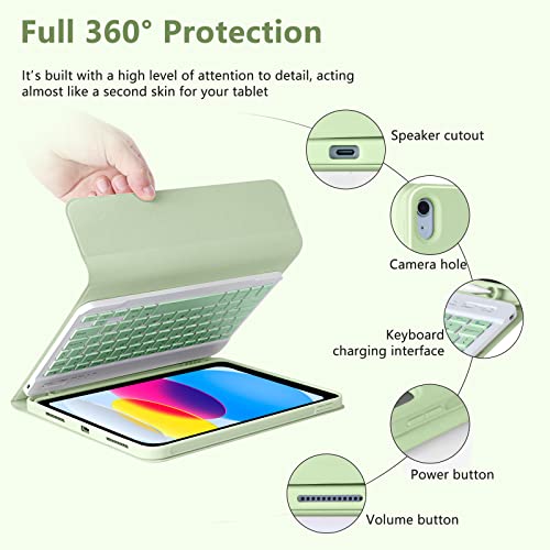 MMK for iPad 11th 10th Generation Case with Keyboard (2022, 10.9"), Wireless Detachable Keyboard, Pencil Holder for iPad 11 inch (A16 2025), 10th Gen (10.9 Inch 2022) Green - Image 5