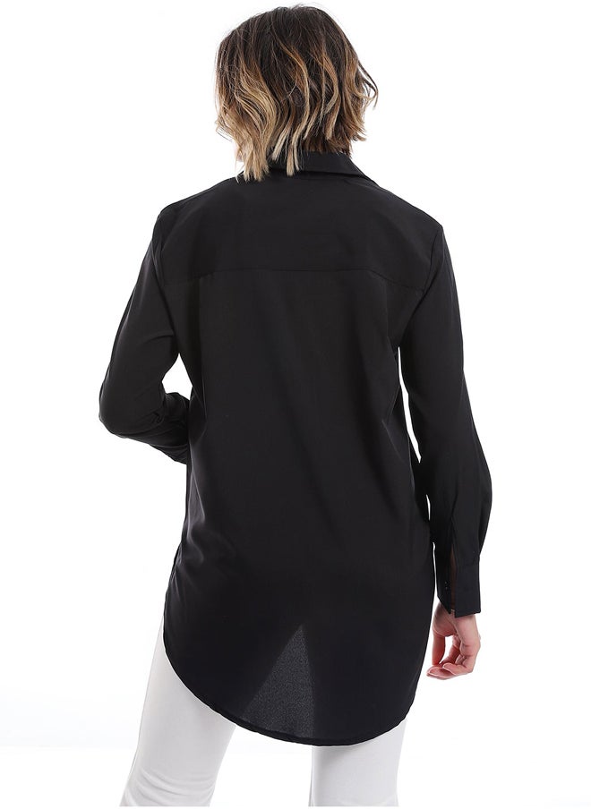 Andora - Plain Pattern Hidden Buttons Shirt _ Black - Image 1