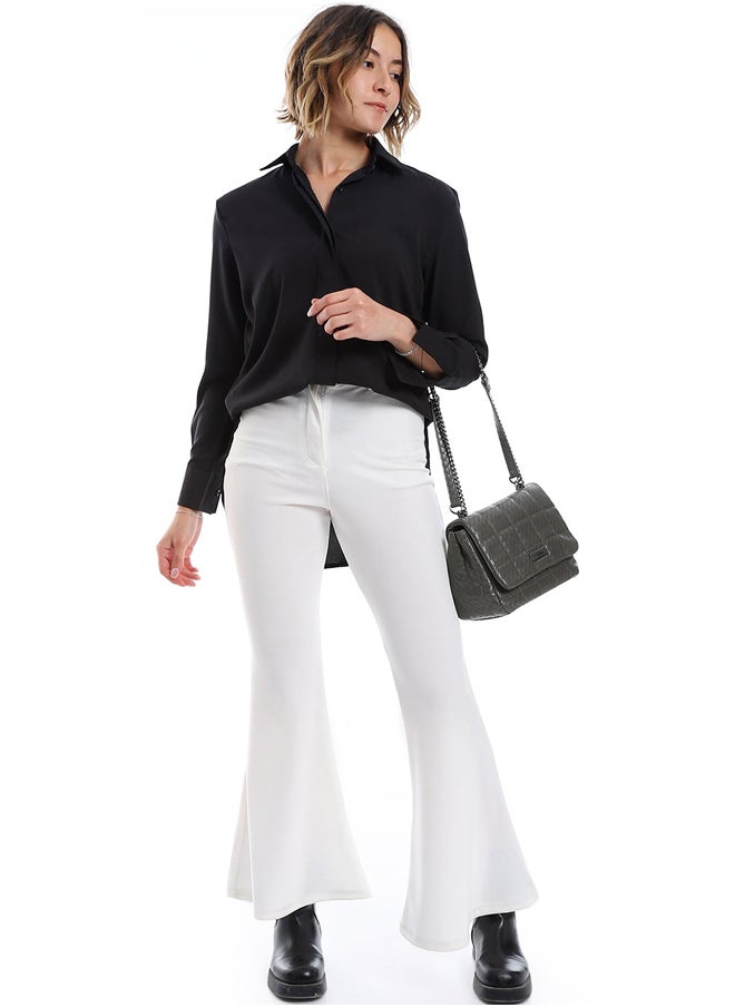 Andora - Plain Pattern Hidden Buttons Shirt _ Black - Image 1