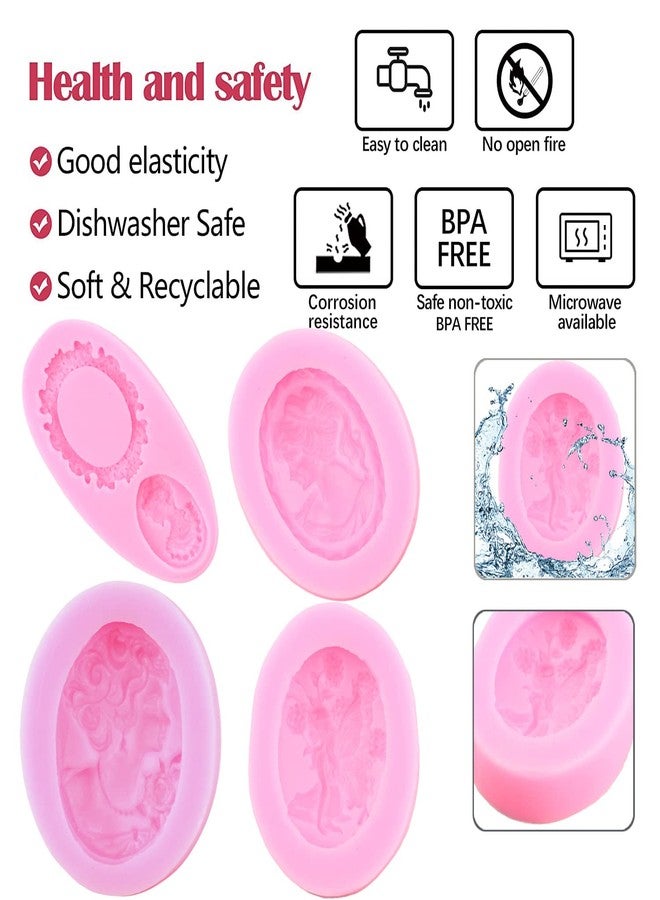 ZiXiang Cameo Picture Frame Silicone Molds Frame Lady Avatar Fondant Mold Angel Fairy Chocolate Molds For Cake Decoration Cupcake Topper Candy Gum Paste Set Of 4 - Image 2