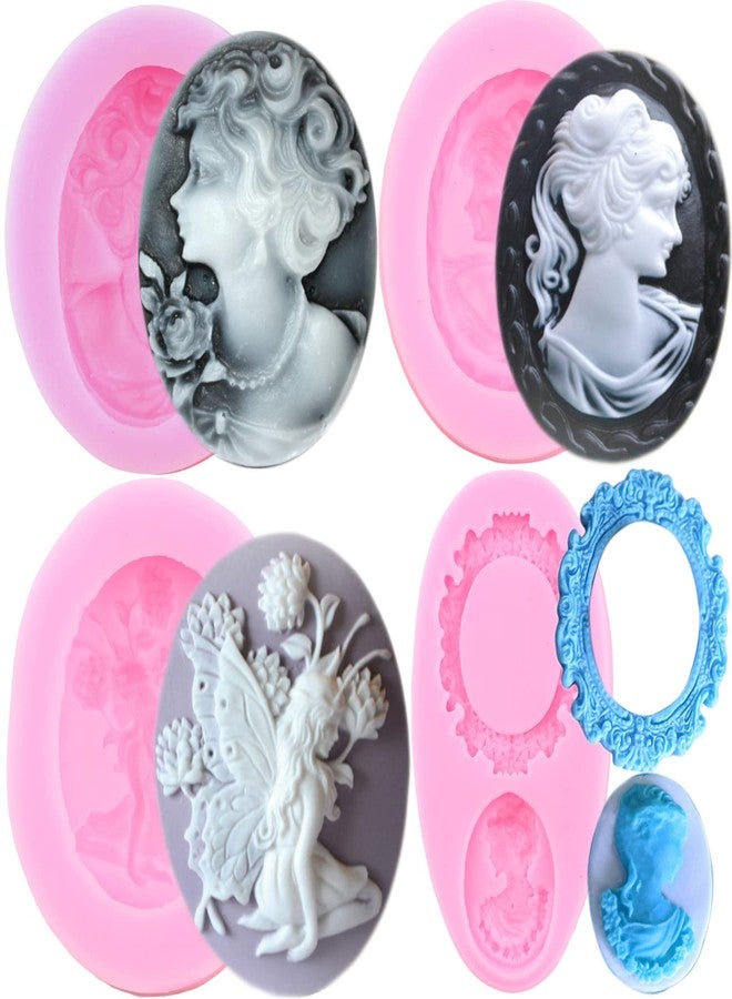 ZiXiang Cameo Picture Frame Silicone Molds Frame Lady Avatar Fondant Mold Angel Fairy Chocolate Molds For Cake Decoration Cupcake Topper Candy Gum Paste Set Of 4 - Image 1