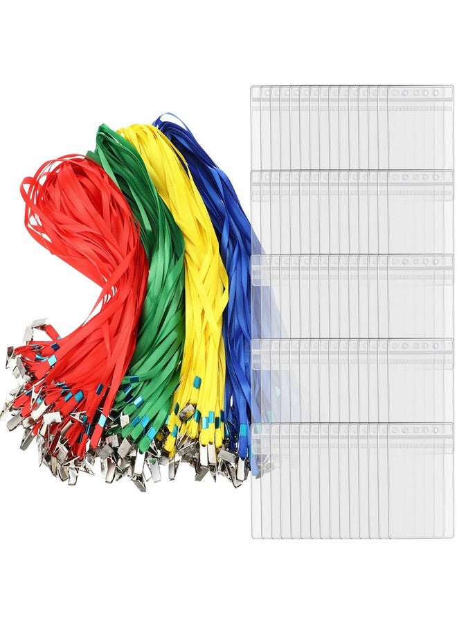 شير 400 قطعة من الحبل وحامل شارة الهوية، حامل شارة اسم واضح مقاوم للماء، حبل كروز مع مشبك شارة الرقبة (متعدد الألوان 3.74 بوصة × 3.15 بوصة) - Image 1