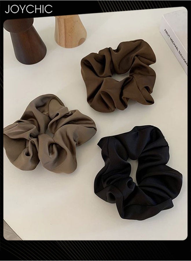 Joychic 3 Pcs Women Simple and Versatile Hair Elastics Stylish Adult Volume Large Satin Scrunchie Plain Hair Ornaments Ladies' Elegant Hair Accessory Set - Image 2