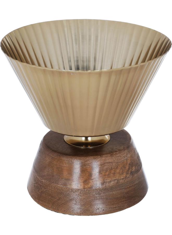 السيف  وعاء تقديم خشبي 16 × 17 × 16 سم مع قاعدة باللون البني الذهبي - Image 2