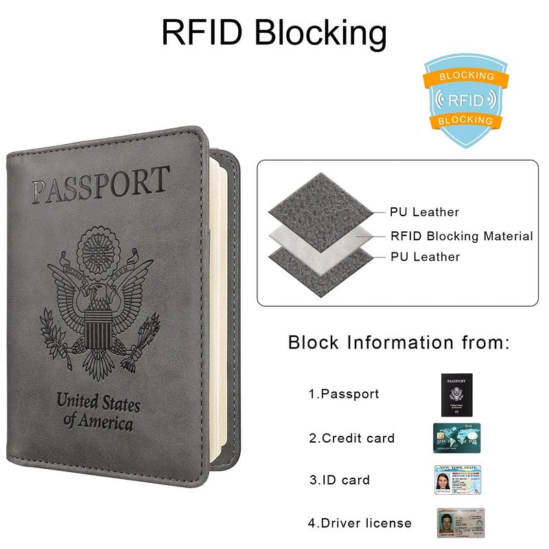 WALNEW Passport Holder for Travel, RFID Passport Cover Wallet for Women Men, PU Leather Passport Book Card Holder Case with Pen, Travelling Essentials for Flying - Image 2