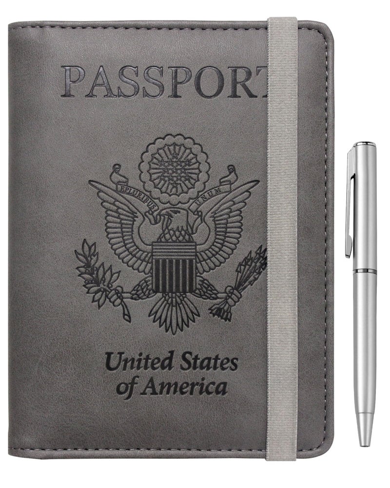 WALNEW Passport Holder for Travel, RFID Passport Cover Wallet for Women Men, PU Leather Passport Book Card Holder Case with Pen, Travelling Essentials for Flying - Image 1