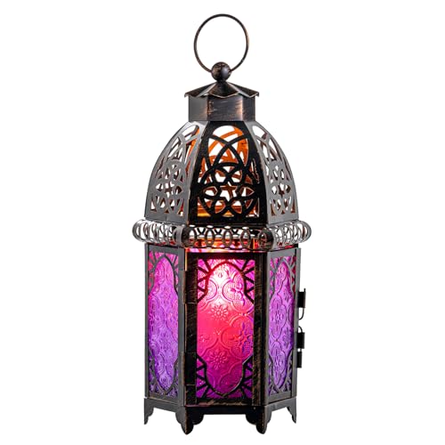 DECORKEY Halloween Decorations Indoor Purple Decorative Candle Lantern for Moroccan Light Decor 128 Vintage Metal HangingTabletop Lantern Ramadan Lantern for Home Outdoor PatioPurple