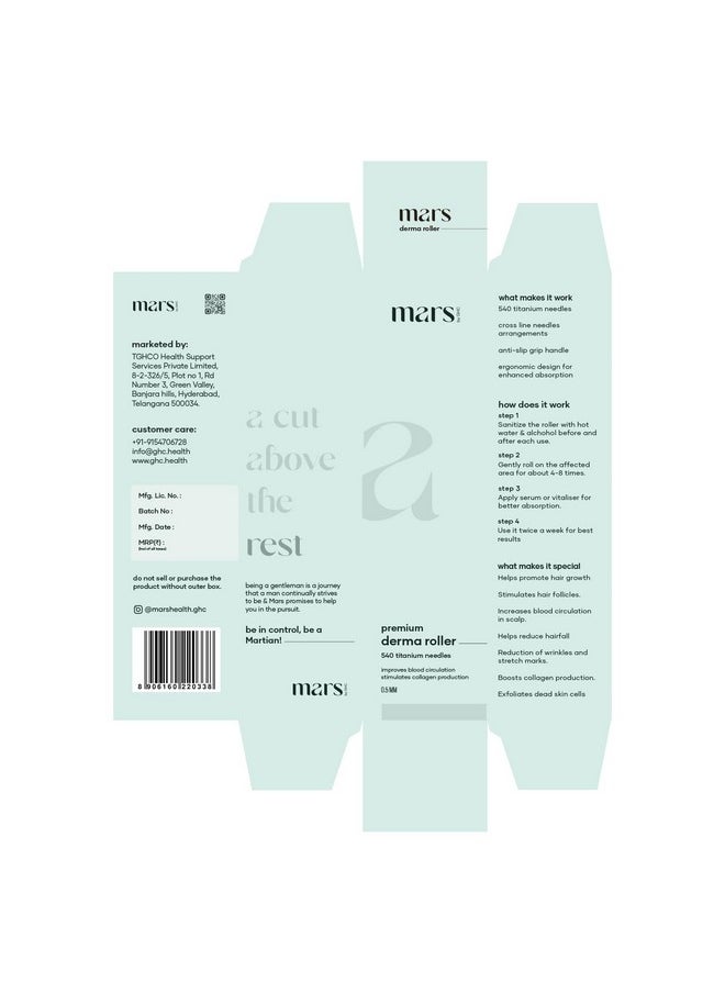 mars by GHC - 0.5Mm Derma Roller: 540 Titanium Micro Needles For Hair Growth & Beard Care | Minimize Hair Fall, Boost Follicle Stimulation | User-Friendly, Safe & Effective (Pack Of 1) - Image 1