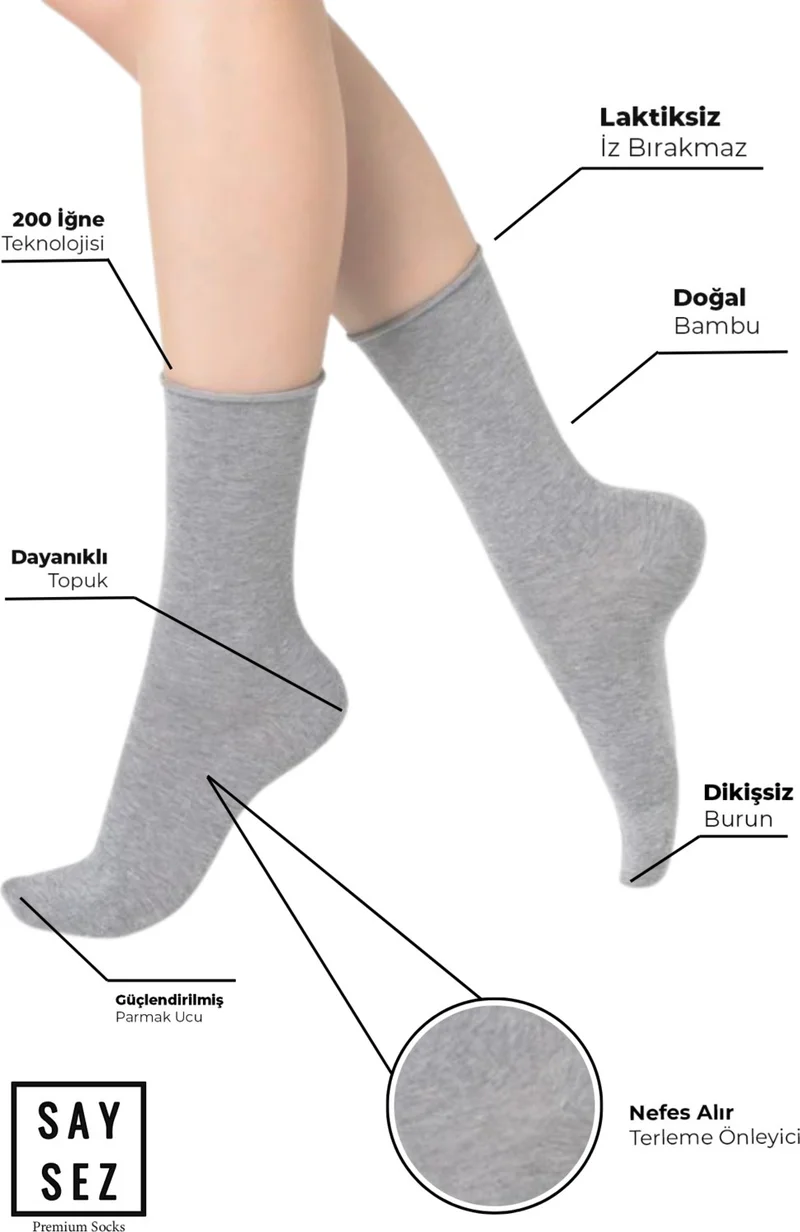 Saysez Bamboo Women's Elastic Gray Melange Socket Seamless Premium Socks 3 Pack / No Marking-No Squeezing Socks