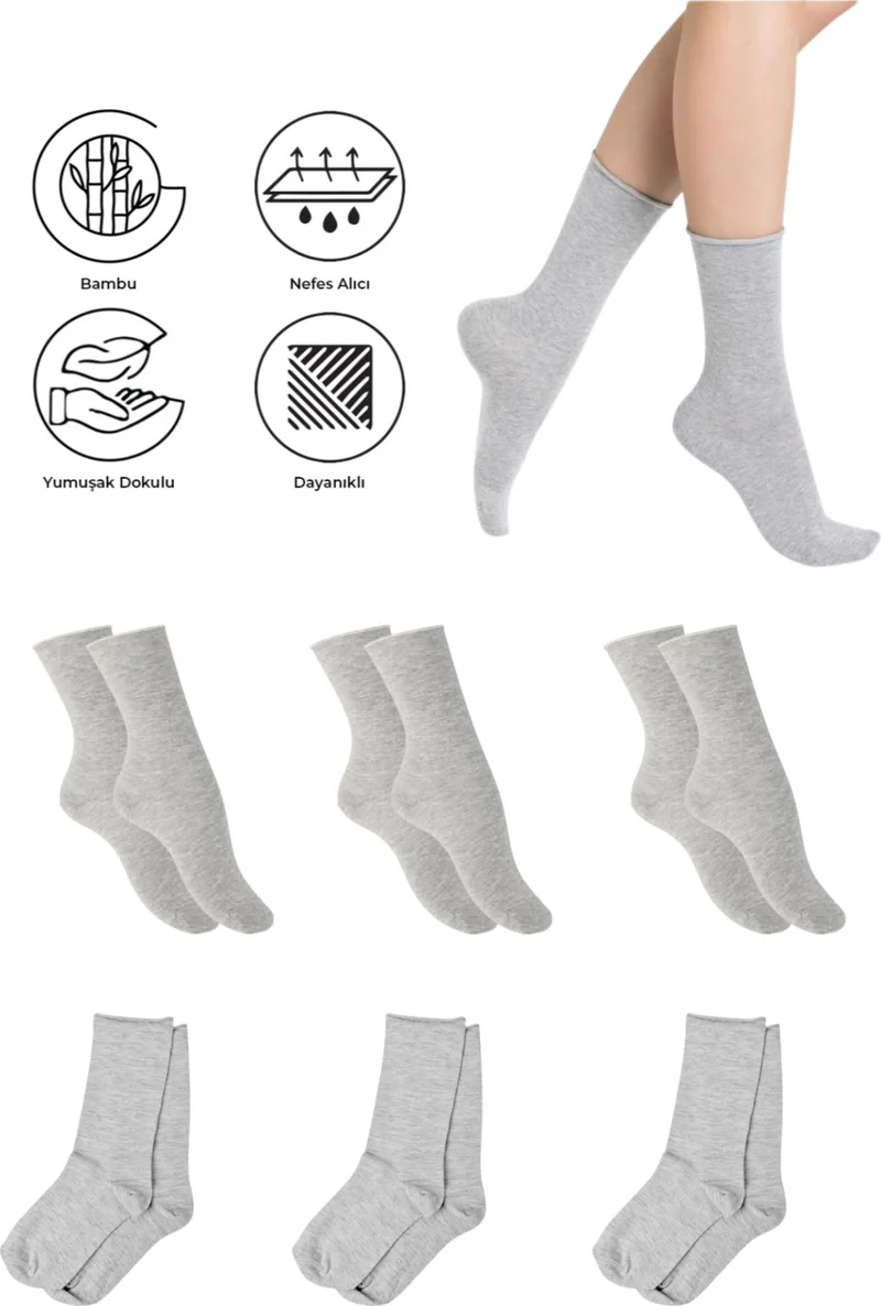 Saysez Bamboo Women's Elastic Gray Melange Socket Seamless Premium Socks 3 Pack / No Marking-No Squeezing Socks