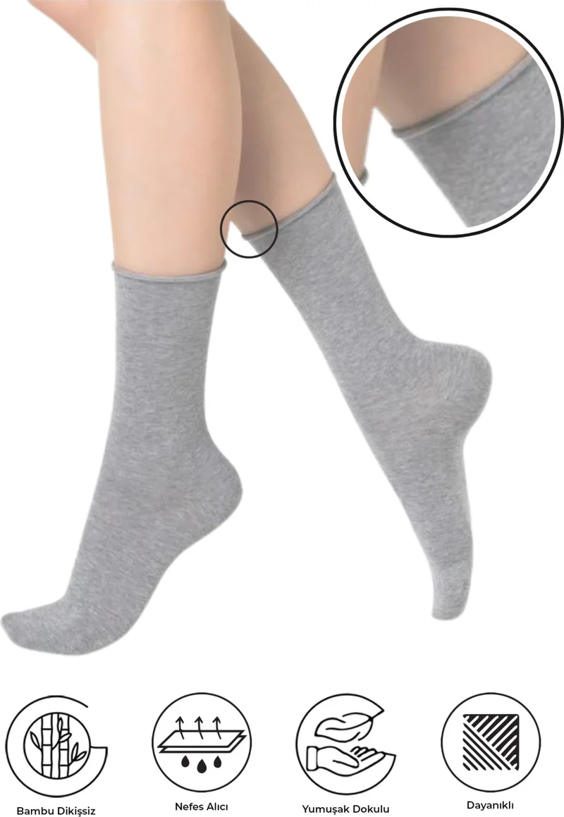 Saysez Bamboo Women's Elastic Gray Melange Socket Seamless Premium Socks 3 Pack / No Marking-No Squeezing Socks