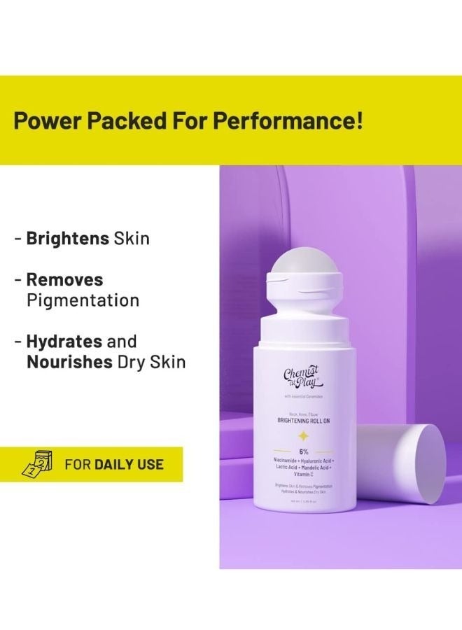 Chemist at Play Brightening Roll On For Neck, Knee & Elbow 40ml | With 6% Vitamin C+ Hyaluronic Acid, AHAs, Niacinamide, & Ceramides | Helps Reduction in Pigmentation & Hydrates Dry Skin - Image 2