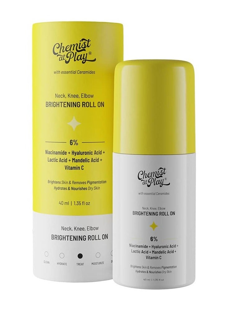 Chemist at Play Brightening Roll On For Neck, Knee & Elbow 40ml | With 6% Vitamin C+ Hyaluronic Acid, AHAs, Niacinamide, & Ceramides | Helps Reduction in Pigmentation & Hydrates Dry Skin - Image 1