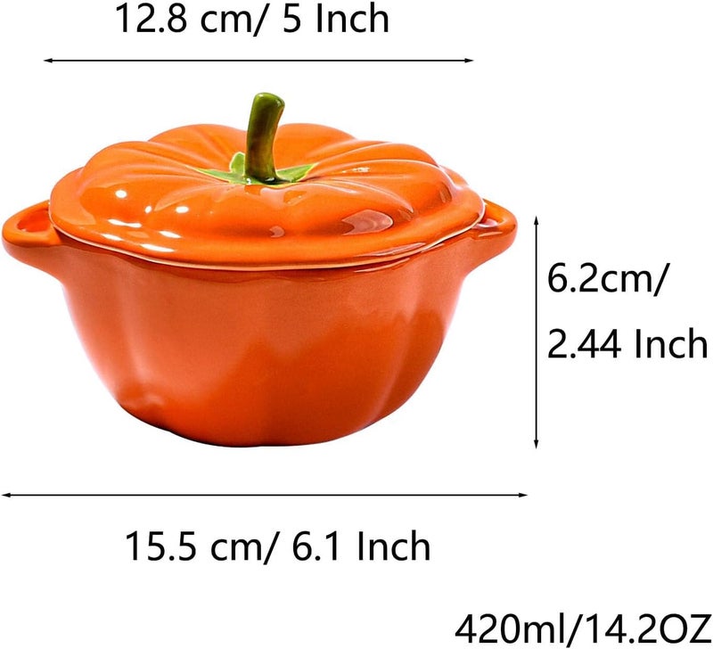 BOSILI Samll Orange PumpkinShaped Ceramic Bowl with Lid 420ml14oz Capacity Fall Thanksgiving Table Decor Handmade Serving Dish for Soup Cereal Snacks Kitchen and Dining Tableware - Image 3